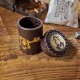 QW - dice cup flying dragon brown & golden leather