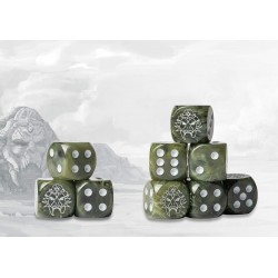 W’adrhŭn Logo on Green Marbled Dice with White Pips- 24 per pack
