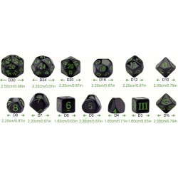 Set de 13 dés noir ecriture verte