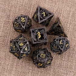 Sets de des creux en métal 7 dès Noir et or (D4, D6, D8, D10, D%, D12, D20 )