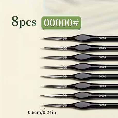 Lots de 8 Pinceaux synthétiques taille 00000 avec renflement