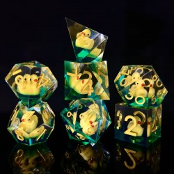 Blister kit de 7 des résine canard transparent translucide vert , print or
