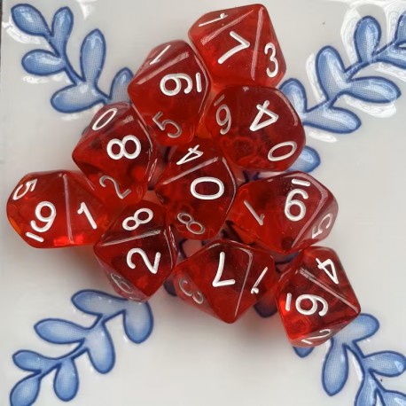 Blister kit de 10 des 10 translucide rouge, print blanc