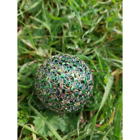 Dé 100 métallique creux motif de Dragons étincelants multicolores