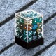 Boîte de 36 d6 de 12 mm, dés vert marron paillettes bleu , print blanc