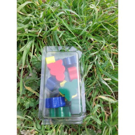 Blister de 10 meeples couleurs variées vert rouge bleu jaune