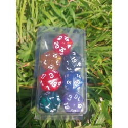 blister de 7 dés 20 faces couleurs variées , D20