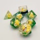 Blister kit de 7 des, Canard transparent translucide vert , print blanc