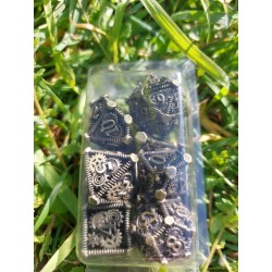 kit de 7 dés métalliques creux Steam Punk Engrenages, bronze ancien