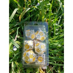 kit de 7 dés métalliques creux Forge des sommets, argent et or