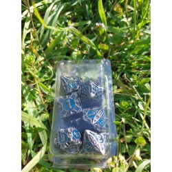 kit de 7 dés métalliques Forge Naine , acier & bleu