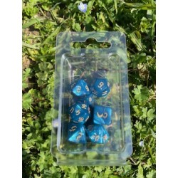 set de 7 dés pearl vert émeraude écriture gothique encre dorée