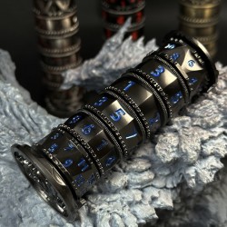 dé rotatif 6 en 1 ,d20 d12 d10 d8 d6 d4 , Métal , couleur noir bleu , type Pagode