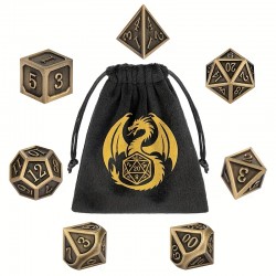 kit de 7 dés métalliques rétros classiques bronze ,pochette velour
