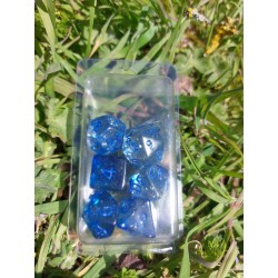 set de 7 dés pearl paillette bleu , bleu blanc encre bleu