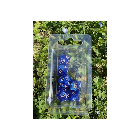 set de 7 dés pearl noirs écriture gothique encre dorée