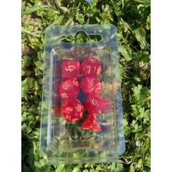 set de 7 dés pearl bleus royal écriture gothique encre dorée