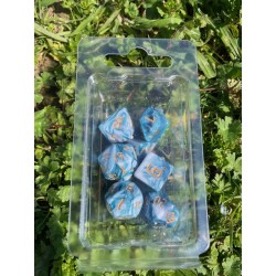 set de 7 dés pearl oranges écriture gothique encre blanche