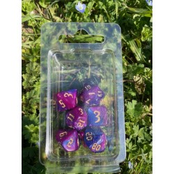 set de 7 dés pearl turquoise et blanc écriture gothique encre dorée