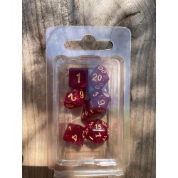 Set de 7 dés pailletés bordeaux écriture dorée