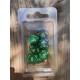 Set de 7 dés pailletés vert émeraude écriture dorée
