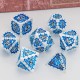 kit de 7 dés métalliques Dragon enchainé argent bleu print noir