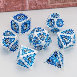 kit de 7 dés métalliques Dragon enchainé argent bleu print noir