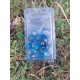 set de 7 dé bleu/translucide transparent print doré