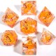 Blister kit de 7 des Résine, fleur des sables mouvants translucide paillette orange , print doré