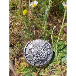 Blister Dé Rotatif 6 En 1 .d20 D12 D10 D8 D6 D4 . Métal . Couleur Argent Foncé. Type Engrenage Steampunk