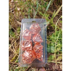 Kit De 7 Dés Métalliques Creux Faces Feuilles . Rouge Doré