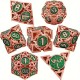 Kit De 7 Dés Métalliques Creux Forge Des Sommets. Rouge Patiné Et Vert