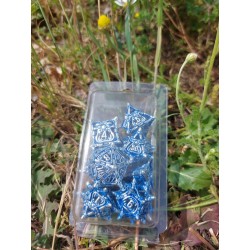 Set De 7 Dés Métalliques Creux Faces Monster Mine .bleu Argenté