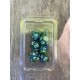 set de 7 dés pearl verts et bleu turquoise encre blanche