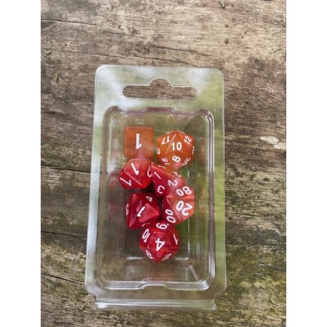 set de 7 dés pearl rouges encre blanche