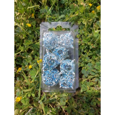 kit de 7 dés métalliques Dragon Mine , argent bleu