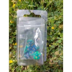 Set De 7 Mini Dés 10-13mm Vert Bleu Perle Print doré