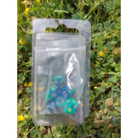 Set De 7 Mini Dés 10-13mm Vert Bleu Perle Print doré