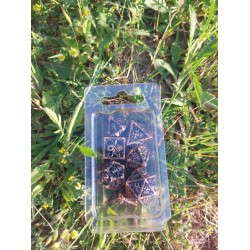 Kit De 7 Dés Métalliques Creux Faces Cthulhu. teinte cuivre rouge