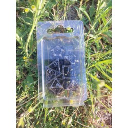 Kit De 7 Dés Métalliques Creux. teinte argent foncé , Dragon à L'intérieur