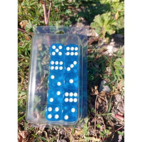 Blister De 10 D6 De 14mm Classiques . Bleus Clairs Translucides