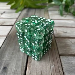 Kit De 36 Des 6 - Vert Transparent . Paillette Et Print Blanc .en Blister