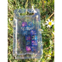 Blister De 16 Dés Marqueurs Pour Jcc De 12mm Bleu/violet Perle Turquoise Noir Perle Print Or