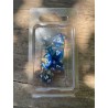 set de 7 dés bleus et or translucides écriture blanche