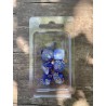 Set de 7 dés pailletés bleus royal et blancs encre dorée