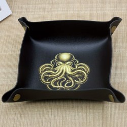 Piste de dés , style cuir noir,motif cthulhu 15 cm montée , 20 cm à plat