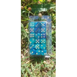 Kit De 36 Des 6 - Bleu &turquoise Perle Print Or En Blister