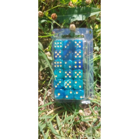 Kit De 36 Des 6 - Bleu &turquoise Perle Print Or En Blister