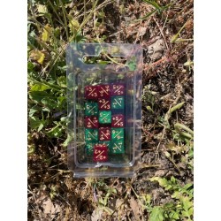 Blister De 16 Dés Marqueurs Pour Jcc De 12mm Paillette Vert Print Or. Rouge/marron Paillette Print Or
