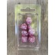 set de 7 dés pearl rose écriture gothique encre blanche